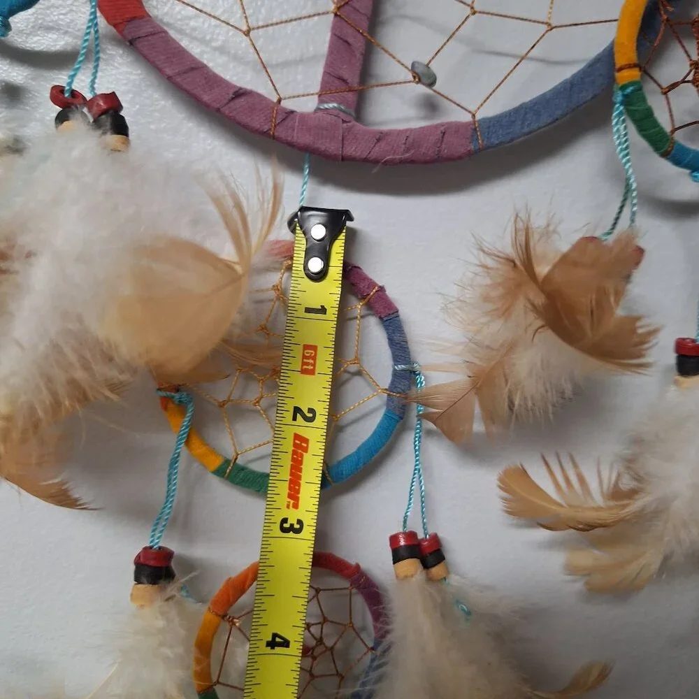 Peace Sign Rainbow Dreamcatcher Feathers Beads Handmade Boho Native Traditions‎